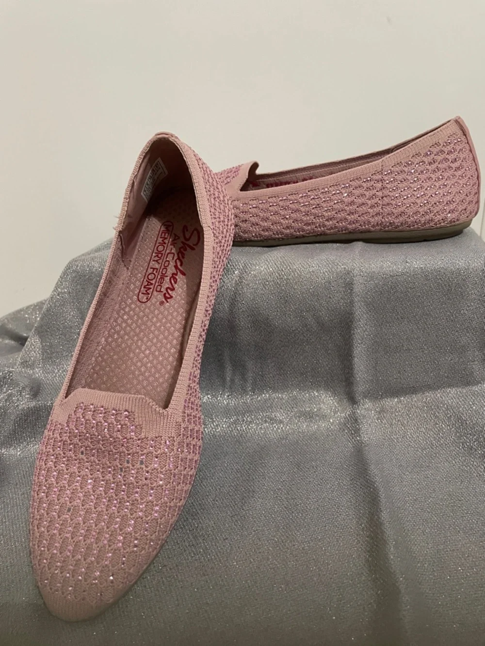 Skechers Pink Sparkle Knit Slip-On Flats - Picture 6 of 10